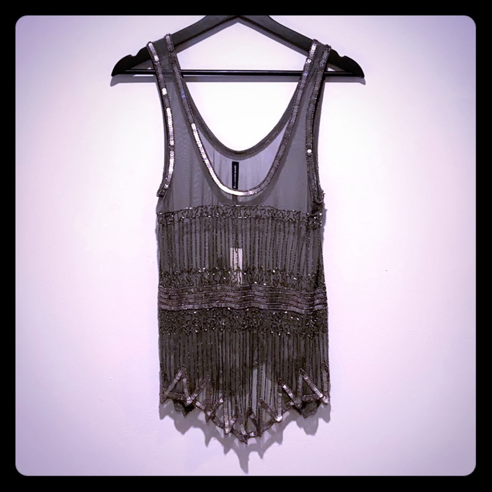 W118 / Walter Baker / Sheer, beaded gray tank - S